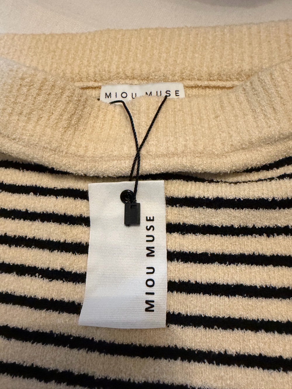 Cream and Black Striped Knit Midi Skirt - Classic Women's Skirt - Picture 2 of 7